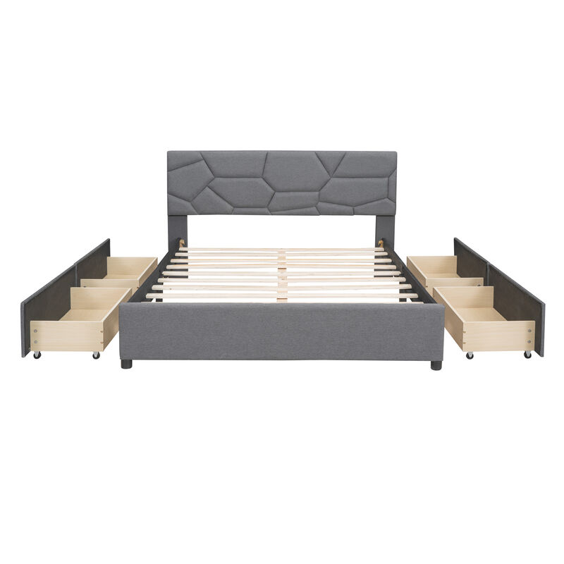 Merax Upholstered Platform Bed with 4 Drawers