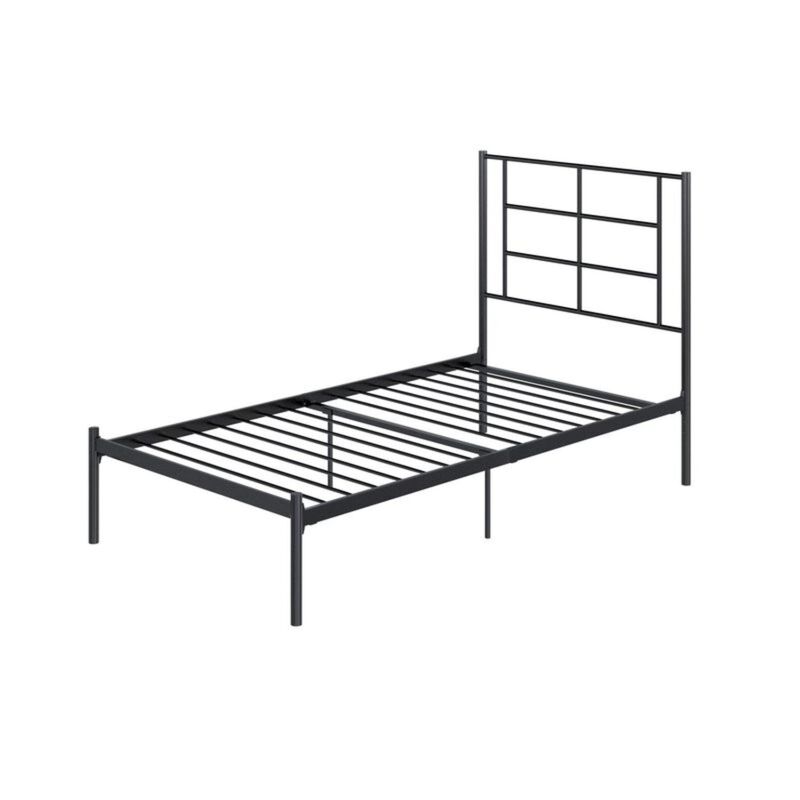 QuikFurn Twin Size Modern Black Metal Platform Bed with Geometric Headboard