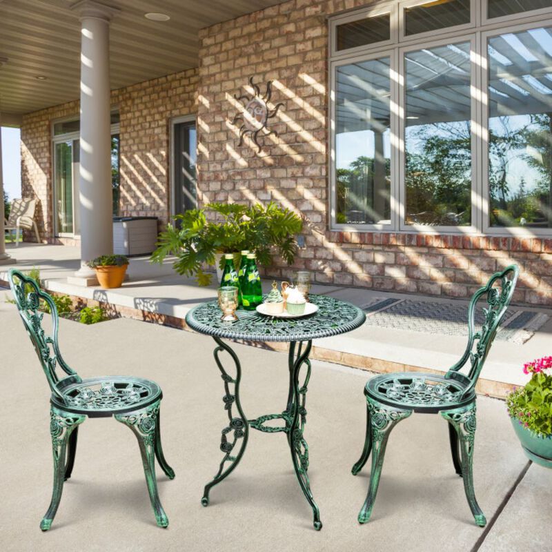 Outdoor Cast Aluminum Patio Furniture Set with Rose Design-White