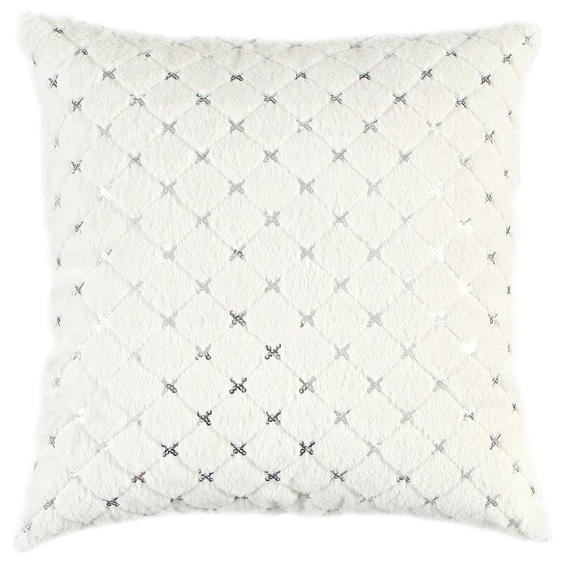 Homezia Ivory Silver Metallic Diamond Pattern Throw Pillow