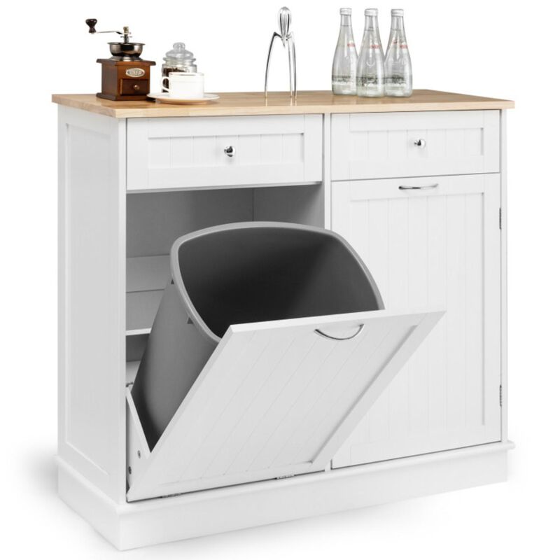 Hivvago Rubber Wood Kitchen Trash Cabinet with Single Trash Can Holder and Adjustable Shelf