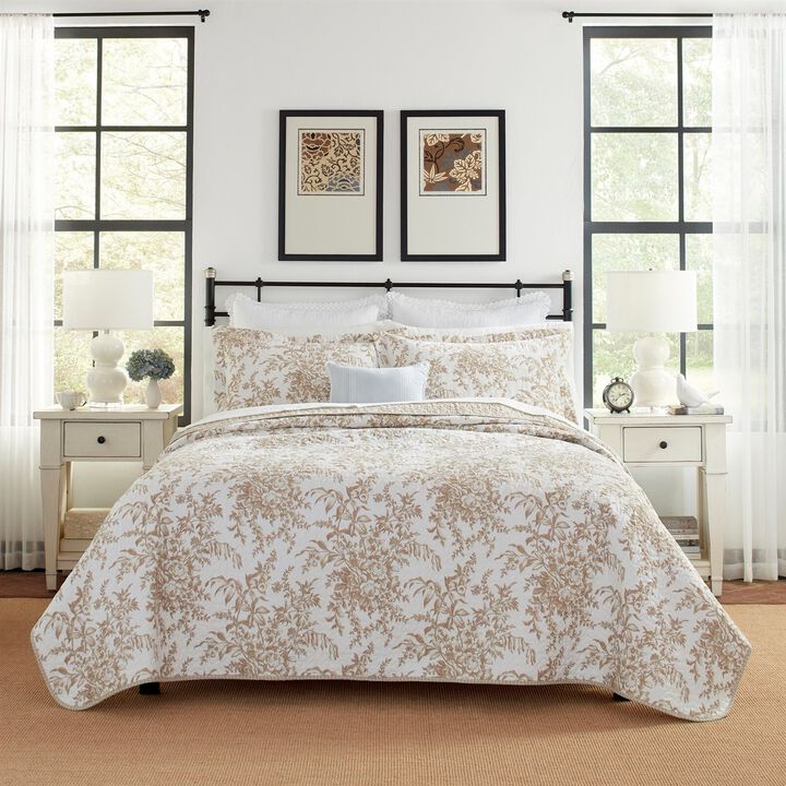 QuikFurn Full/Queen 3 Piece Bed-in-a-Bag Bohemian Tan Beige Floral Cotton Quilt Set