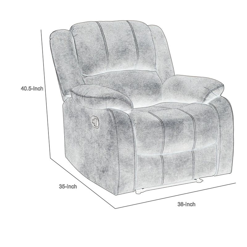 Chris 38 Inch Manual Glider Recliner Chair, Solid Wood, Light Gray Chenille - Benzara