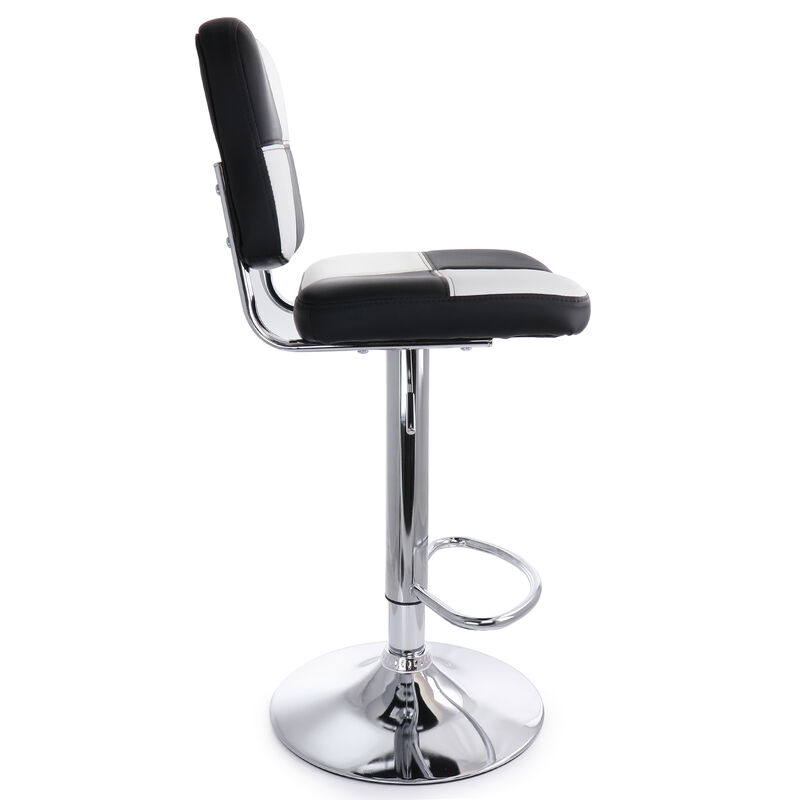 Elama 2 Piece Adjustable Faux Leather Bar Stool in Black and White with Chrome Base