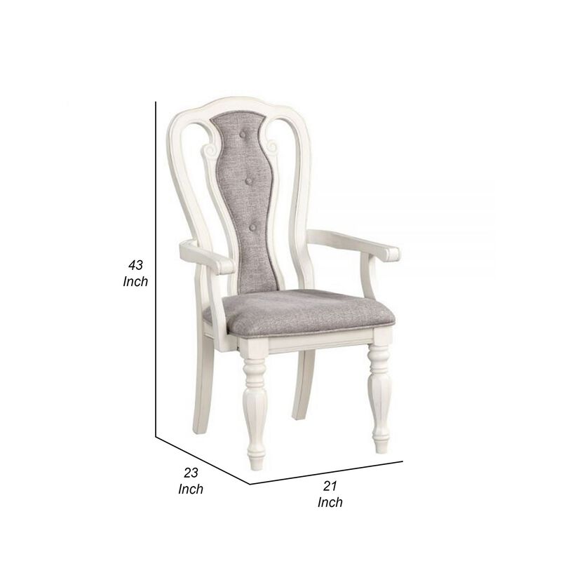 Fil 23 Inch Dining Armchair Set of 2, Gray Fabric, Tufted Queen Anne Back - Benzara