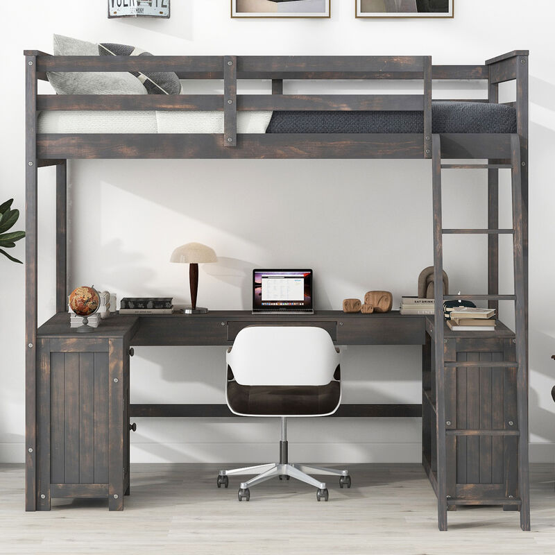 Merax Loft Bed with Desk  and Storage Shelves