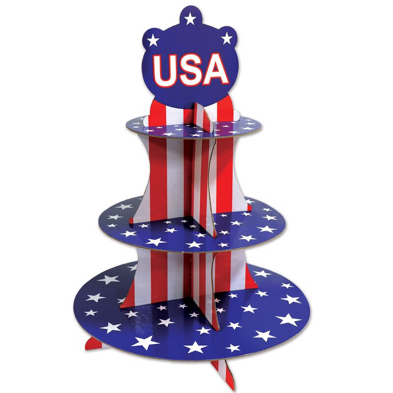 Club Pack of 12 Red and Blue Patriotic Star Cupcake Stand Table Centerpieces 16"