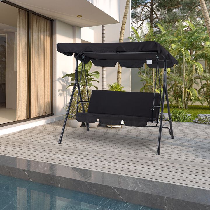 Mondawe 3-Person Steel Frame Outdoor Patio Porch Swing Chair in Black with Adjustable Canopy