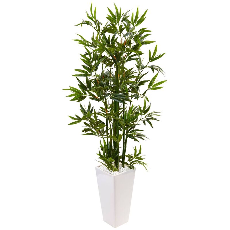Nearly Natural 4.5-in Bamboo Tree in White Tower Planter