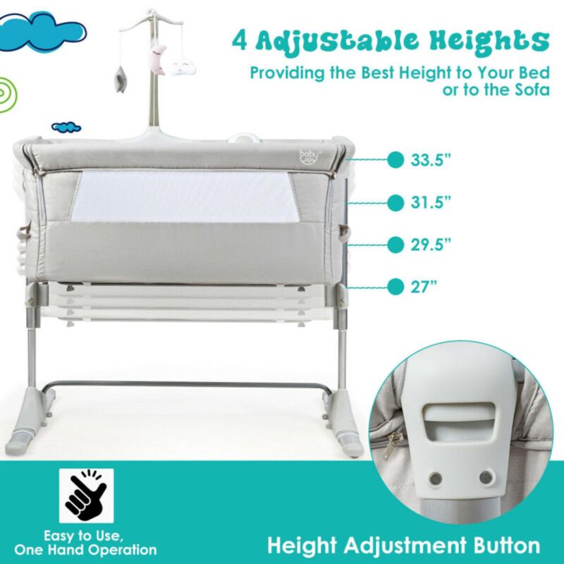 Hivago Height Adjustable Baby Side Crib  with Music Box & Toys