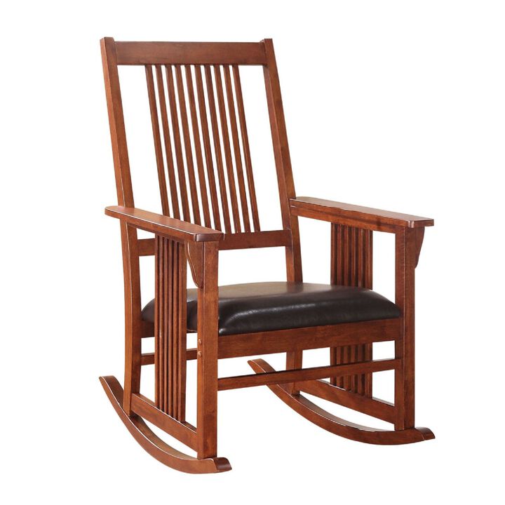 Traditional Style Wooden Rocking Chair with Slat Back, Brown - Benzara