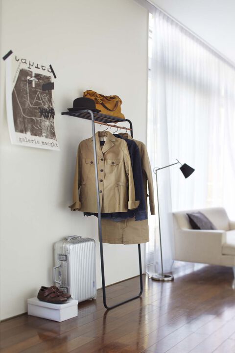 Leaning Coat Rack with Shelf - Black