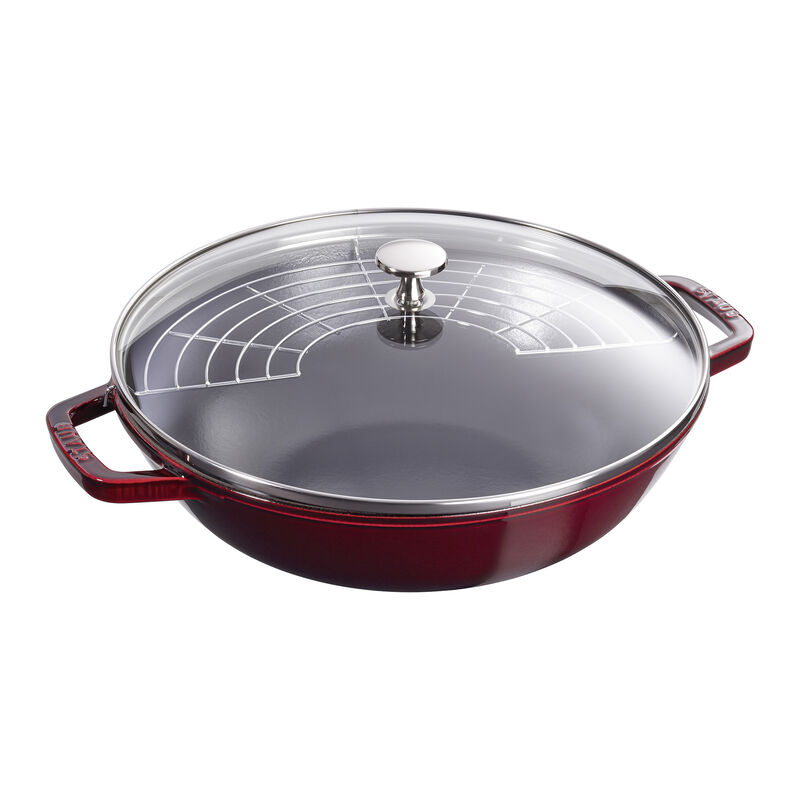 Staub Cast Iron Perfect Pan , Dutch Oven, 4.5-quart,  serves 4-5, Made in France, Cherry