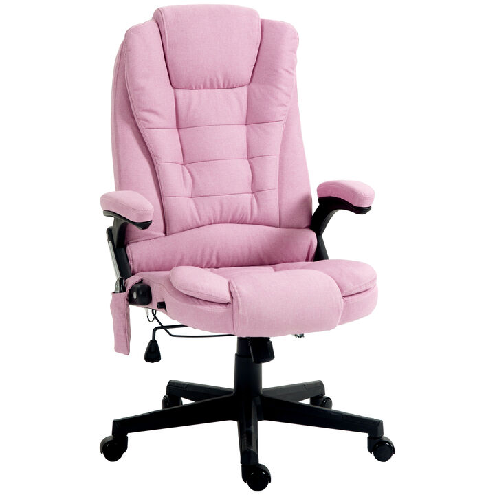 HOMCOM 6 Point Vibrating Massage Office Chair with Heat, Velvet High Back Executive Office Chair with Reclining Backrest, Padded Armrests and Remote, Pink