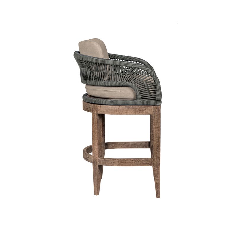 Kimi 26 Inch Outdoor Patio Counter Stool Chair, Olefin and Gray Woven Rope - Benzara