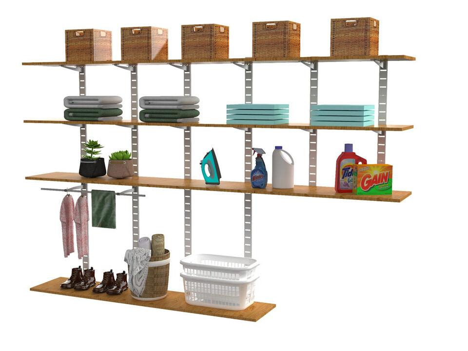 Stirdy Garage / Laundry Room / Pantry Shelving System 91" & 46" High with 11 Shelves 48" Length 20"- 22" Width + Hanging Bar | 5 Sections- Shelves Sold Separately