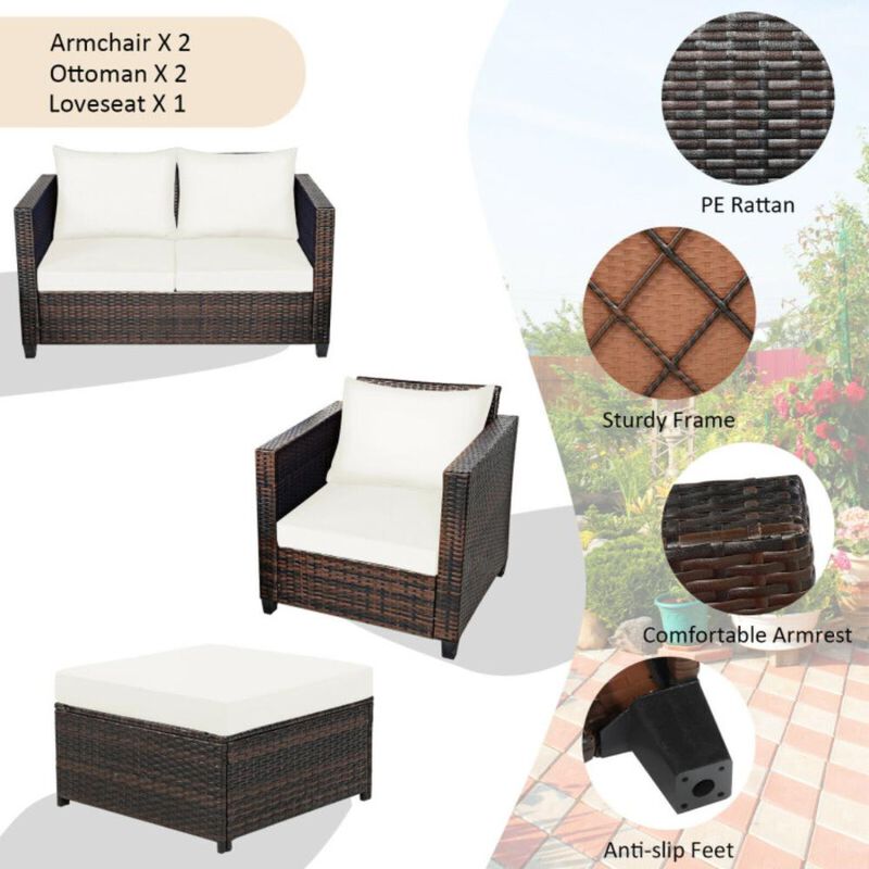 Hivvago 5 Pieces Patio Rattan Furniture Set with Removable Cushions