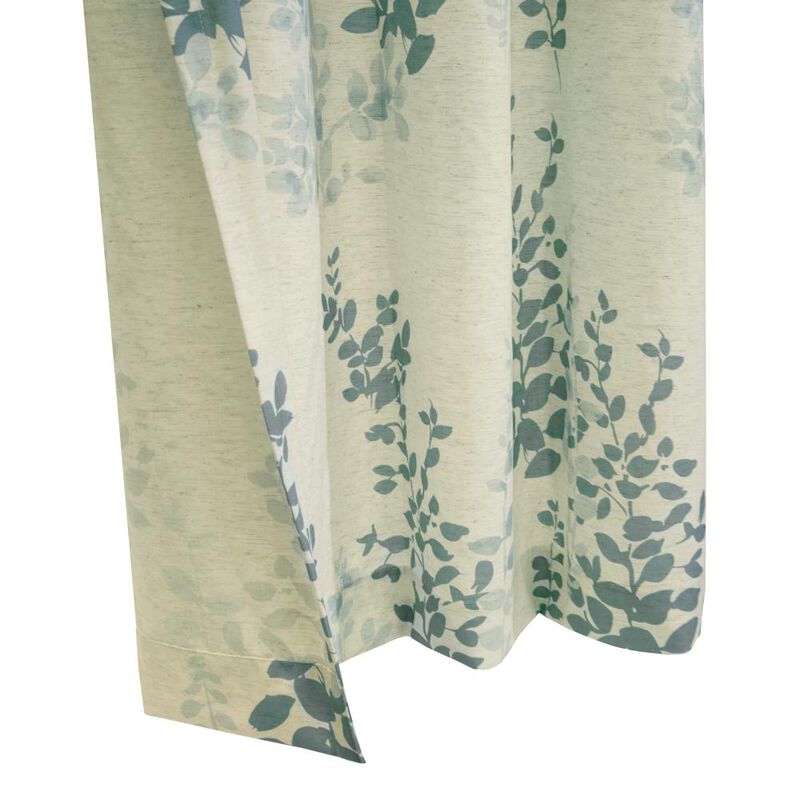 Habitat Lana Light Filtering Grommet Curtain Panel Two Tone Leaf Branches Bouquet Faux Linen Fabric Designed Blue