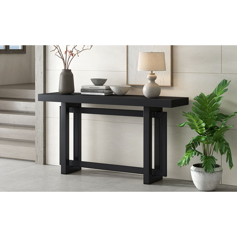 Contemporary Console Table with Industrialinspired Concrete Wood Top, Extra Long Entryway Table for Entryway, Hallway, Living Room, Foyer, Corridor