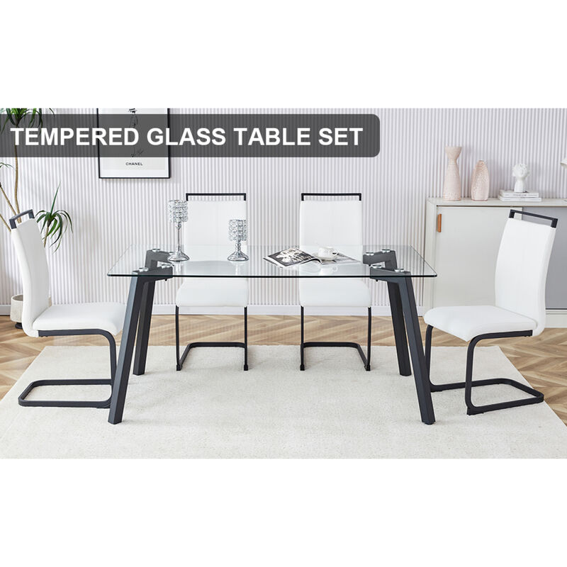 Rectangular Glass Dining Set with 4 Chairs