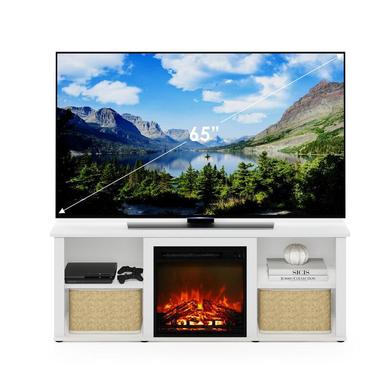 Furinno Classic 60 Inch TV Stand with Fireplace, Solid White