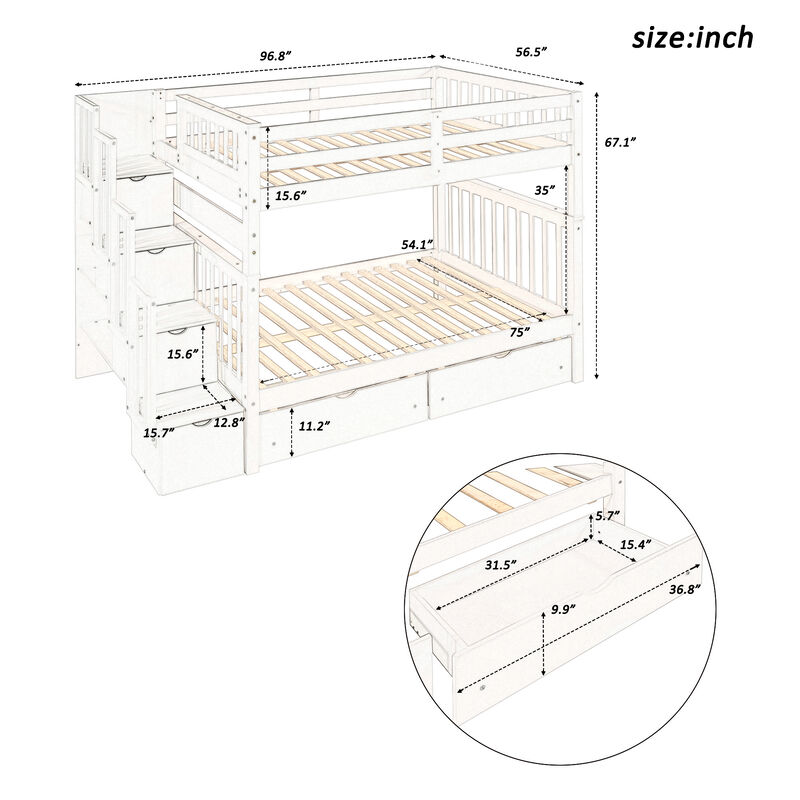 Merax Bunk Bed with Shelves and 6 Storage Drawers