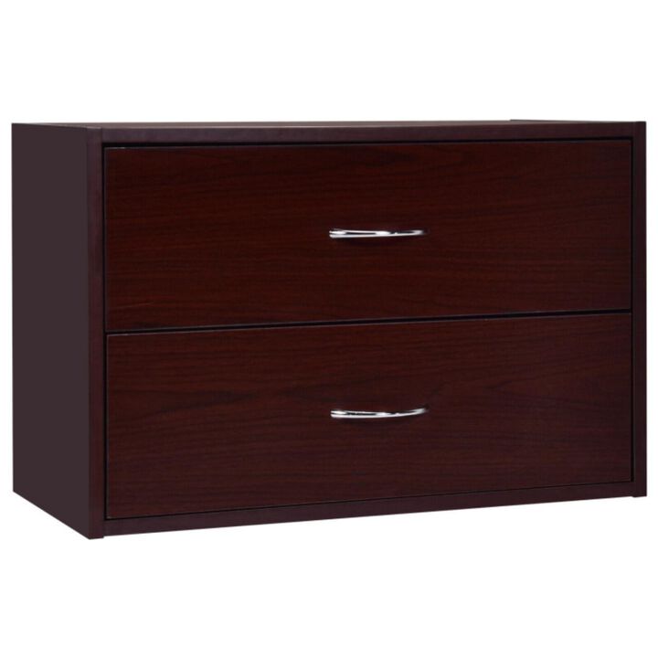 Hivvago 2-Drawer Dresser Horiztonal Organizer End Table Nightstand with Handle Wood-Brown