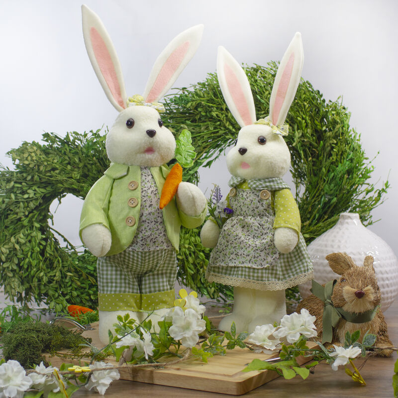 20" White and Green Standing Rabbit Easter Figure