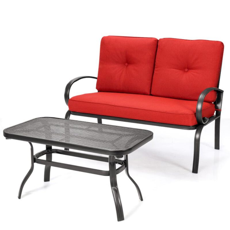 Hivvago 2 Pieces Patio Outdoor Cushioned Coffee Table Seat