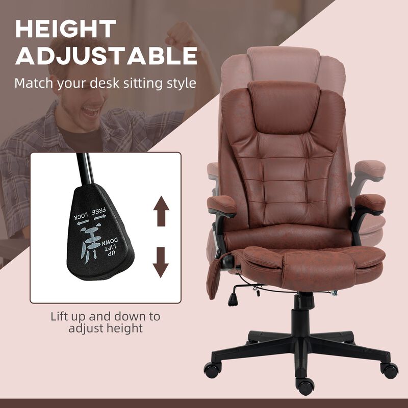 High-Back Linen Office Chair with 6-Point Vibrating Heated Massage, Reclining Backrest, Padded Armrests, and Remote, in Rust Red