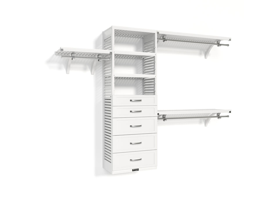 Solid Wood Walk-In Closet Organizer with 5 Shaker Style Drawers
