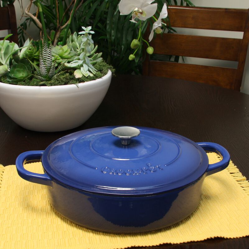 Crock Pot Artisan Enameled 5 Quart Cast Iron Round Braiser Pan with Self Basting Lid in Sapphire Blue