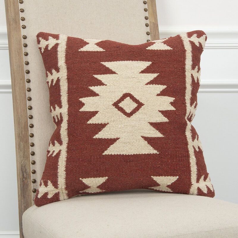 Homezia Red Beige Tribal Woven Down Filled Throw Pillow