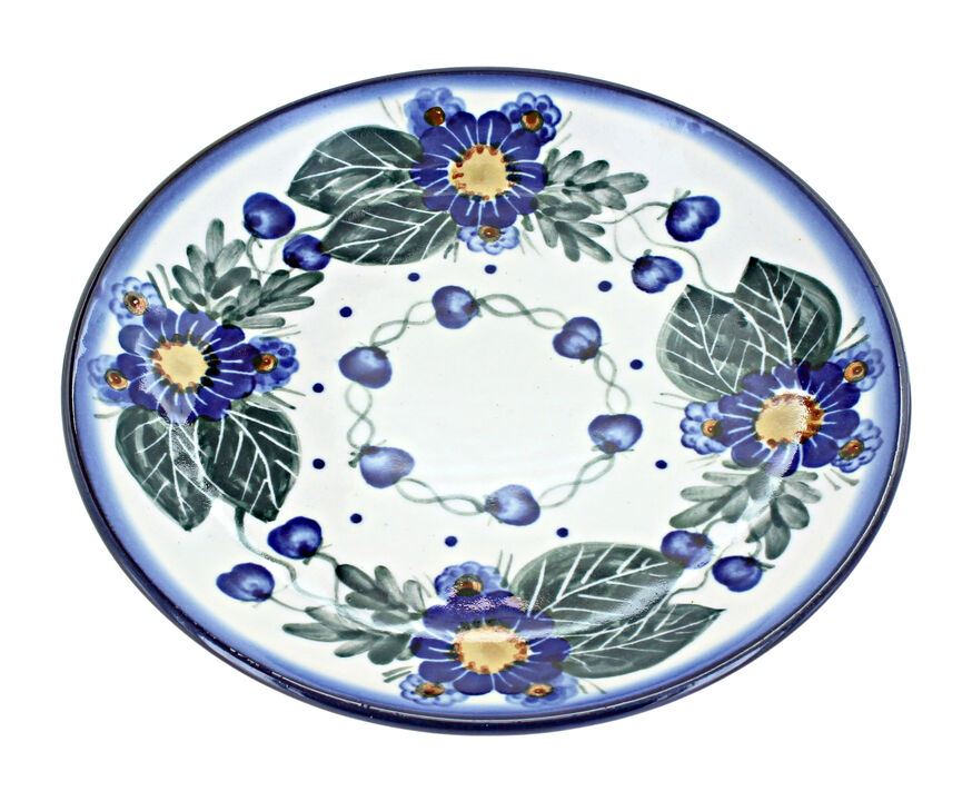 Blue Rose Polish Pottery Pansies Dessert Plate