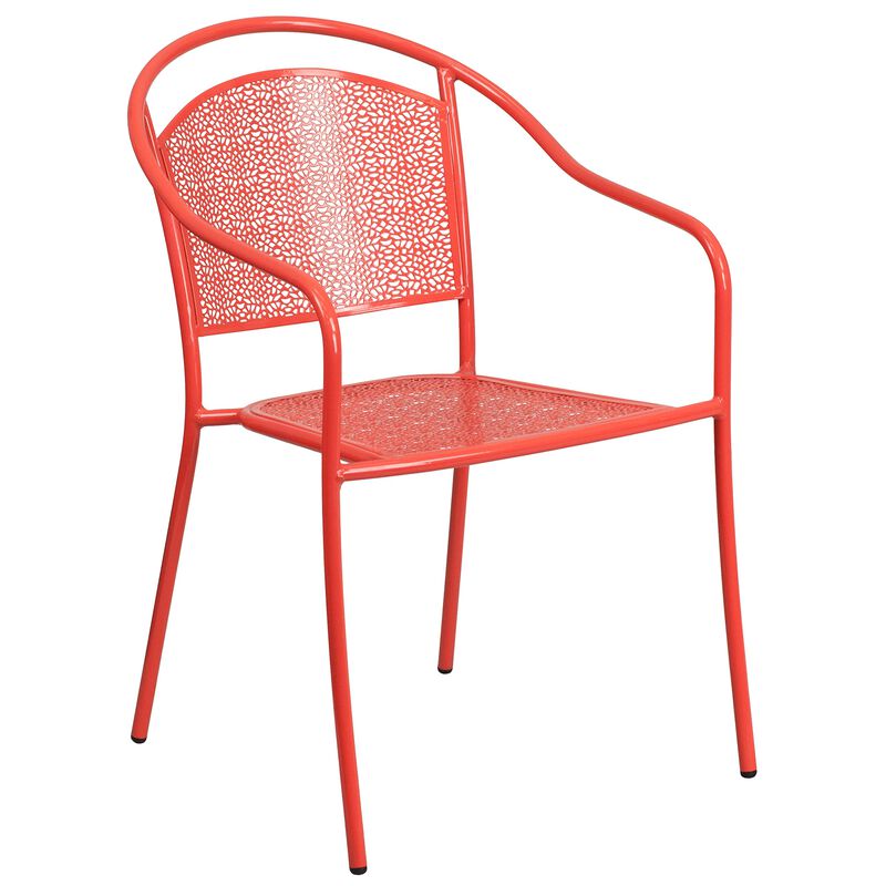 Flash Furniture Commercial Grade 28" Square Coral Indoor-Outdoor Steel Patio Table Set with 2 Round Back Chairs