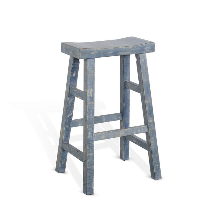 Sunny Designs Ocean Blue Bar Saddle Seat Stool, Wood Seat