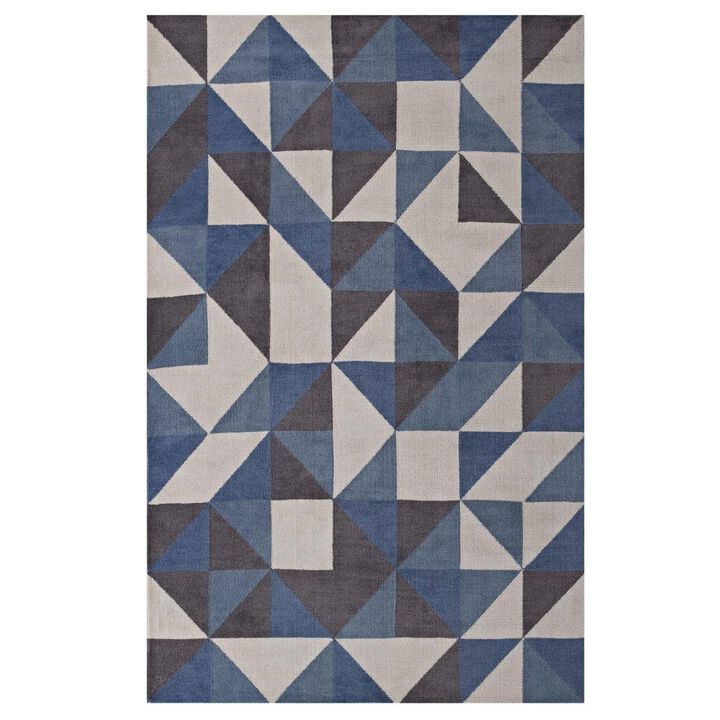 Kahula Geometric Triangle Mosaic 8x10 Area Rug - Blue, White and Gray