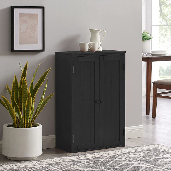 Bathroom Storage Cabinet Freestanding Wooden Floor Cabinet with Adjustable Shelf and Double Door Black