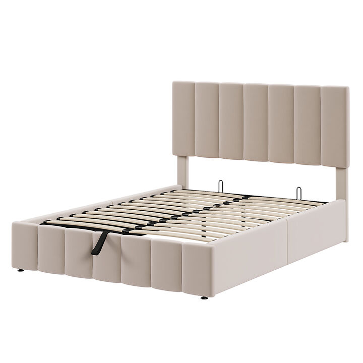Merax Upholstered Platform bed with a Hydraulic Storage System