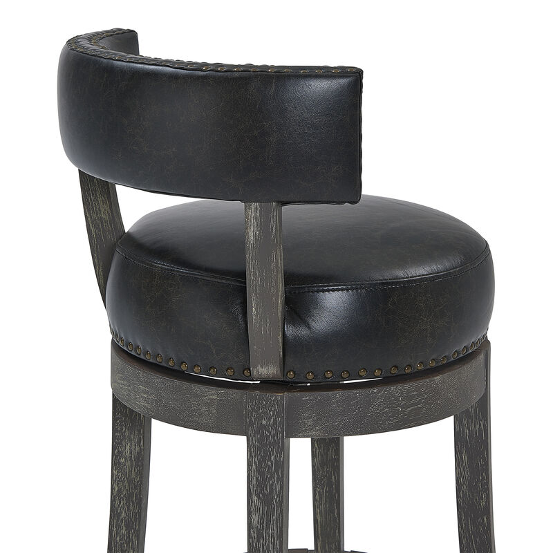 Corbin  Counter Height Swivel Onyx Faux Leather and American Grey Wood Bar Stool