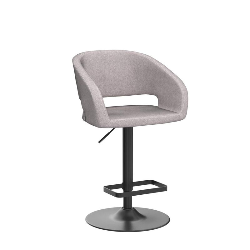 Flash Furniture Erik Comfortable & Stylish Contemporary Barstool with Rounded Mid-Back and Foot Rest, Adjustable Height - Gray Fabric with Black Base