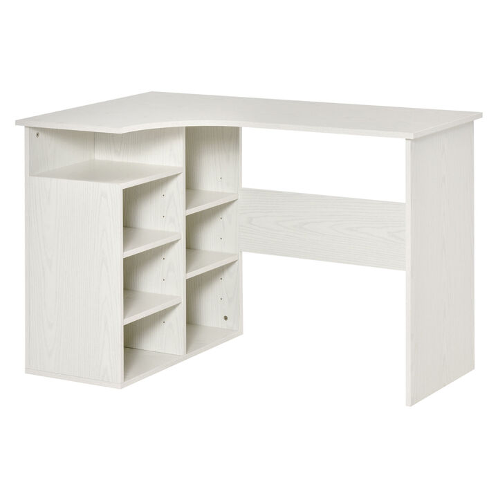 L-Shaped Home Office Corner Computer Desk Study Table with Storage Shelf White