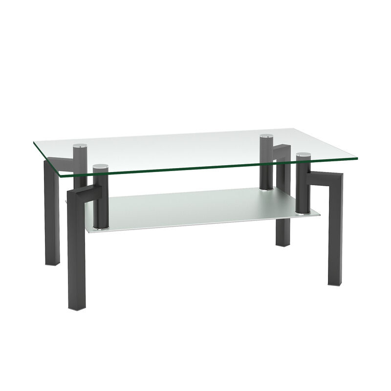 Hivvago Rectangular Double Layer Tempered Glass Coffee Table with Metal Legs