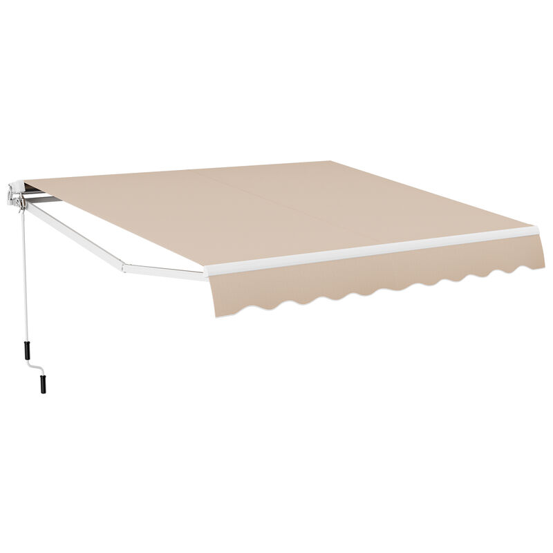 Outdoor Manual Retractable Awning Cover Shelter Patio Sun Shade-Beige