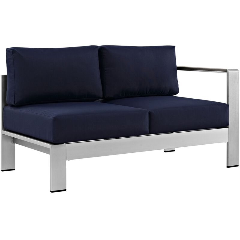 Shore Outdoor Patio Collection - Durable Aluminum Frames - Weather Resistant - 7 Piece Sectional Sofa Set - Silver Navy