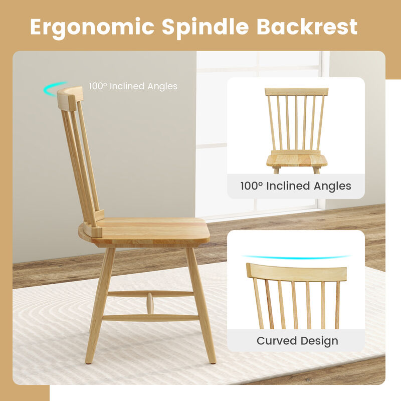 Set of 2 Windsor Dining Chairs with High Spindle Back-Natural