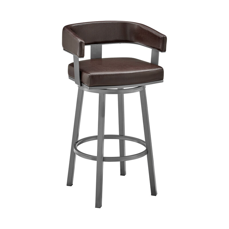 Lorin Bar Height Swivel Bar Stool in Java Brown Finish and Chocolate Faux Leather