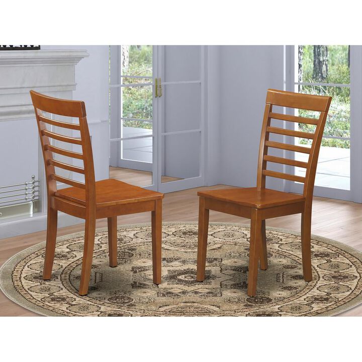 East West Furniture Milan  kitchen  chair  with  Wood  Seat  -  Saddle  Brown  Finish,  Set  of  2