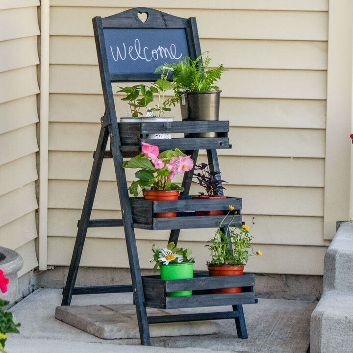 Country Heart Ladder Plant Stand with Chalkboard