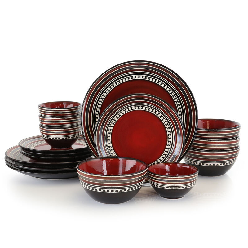 Gibson Elite Cafe Versailles 16 Piece Double Bowl Dinnerware Set - Red